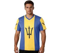 Camiseta de fútbol para fanáticos de los deportes, tela elástica, ajuste clásico, absorbe la humedad, para actividades al aire libre, para todo tipo de cuerpo, Bandera nacional de Barbados, Large