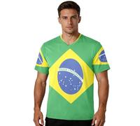 Camiseta de fútbol para fanáticos de los deportes, tela elástica, ajuste clásico, absorbe la humedad, para actividades al aire libre, para todo tipo de cuerpo, Bandera nacional de Brasil, XX-Large