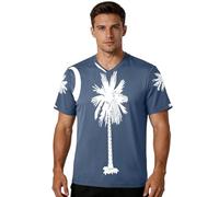 Camiseta de fútbol para hombre, tela de secado rápido, puños y cuello blanco/negro, flexible para gimnasio y fitness, para todo tipo de cuerpo, Bandera de Carolina del sur, 4X-Large