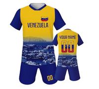 Camiseta de fútbol para niños, camiseta de fútbol personalizada para niños y niñas con nombre propio, número propio, camiseta de fútbol, pantalones cortos, Venezuela, 3 años