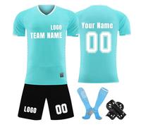 Camiseta de fútbol personalizada, conjunto corto de camisetas de fútbol personalizadas con nombre/número/logotipo del equipo, Camiseta y Pantalón, Espinilleras y Calcetines Fútbol
