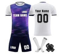 Camiseta de fútbol personalizada, conjunto corto de camisetas de fútbol personalizadas con nombre/número/logotipo del equipo, Camiseta y Pantalón, Espinilleras y Calcetines Fútbol