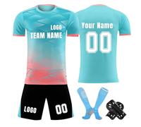Camiseta de fútbol personalizada, conjunto corto de camisetas de fútbol personalizadas con nombre/número/logotipo del equipo, Camiseta y Pantalón, Espinilleras y Calcetines Fútbol