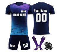 Camiseta de fútbol personalizada, conjunto corto de camisetas de fútbol personalizadas con nombre/número/logotipo del equipo, Camiseta y Pantalón, Espinilleras y Calcetines Fútbol