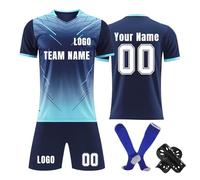 Camiseta de fútbol personalizada, conjunto corto de camisetas de fútbol personalizadas con nombre/número/logotipo del equipo, Camiseta y Pantalón, Espinilleras y Calcetines Fútbol
