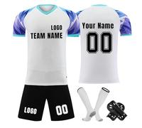 Camiseta de fútbol personalizada, conjunto corto de camisetas de fútbol personalizadas con nombre/número/logotipo del equipo, Camiseta y Pantalón, Espinilleras y Calcetines Fútbol