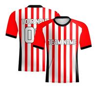 Camiseta de fútbol personalizada del Madrid para hombres, mujeres y niños, 24/25, camiseta de fútbol al aire libre, personalizable, para añadir el nombre del equipo, logotipo rojo y blanco a rayas, A