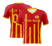 Camiseta de fútbol personalizada para hombres y niños, camiseta de fútbol con insignia de país de España, número de equipo personalizado, camiseta de fútbol para aficionados españoles, rosso, 4XL