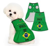 Camiseta de fútbol Personalizada para Perros en el día del Partido 2026 Jersey con Nombre Equipo y número, una Prenda cómoda Transpirable para Tallas pequeñas Medianas y Grandes (B-razil)