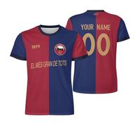 Camiseta de Fútbol Personalizadas,Barcelona Camiseta con su Propio Nombre y Número, DIY Personalizadas Barcelona Camisetas Adulto, Jóvenes, Mujeres, 100% Poliéster, Transpirable