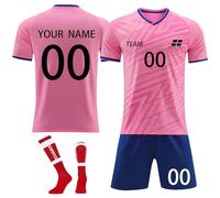 Camiseta de Fútbol Personalizadas para Hombres y Niño, Equipación Futbol Adultos DIY Nombre Número Logotipo con Conjunto V CuelloTop Pantalón Corto y Calcetines