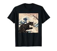 Camiseta De Gato Negro Hai Ukiyo-e Ocean Art Japonés Camiseta