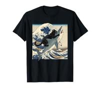 Camiseta De Gato Negro Hai Ukiyo-e Ocean Art Japonés Camiseta