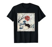 Camiseta De Gato Negro Hai Ukiyo-e Ocean Art Japonés Camiseta