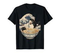 Camiseta De Gato Negro Hai Ukiyo-e Ocean Art Japonés Camiseta