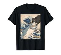 Camiseta De Gato Negro Hai Ukiyo-e Ocean Art Japonés Camiseta