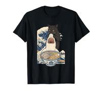 Camiseta De Gato Negro Hai Ukiyo-e Ocean Art Japonés Camiseta