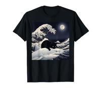 Camiseta De Gato Negro Hai Ukiyo-e Ocean Art Japonés Camiseta