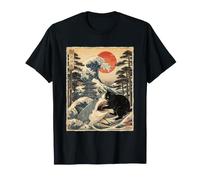 Camiseta De Gato Negro Hai Ukiyo-e Ocean Art Japonés Camiseta