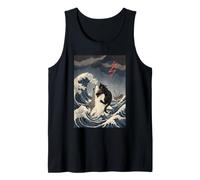 Camiseta De Gato Negro Hai Ukiyo-e Ocean Art Japonés Camiseta sin Mangas