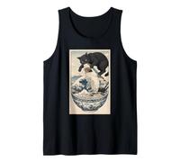 Camiseta De Gato Negro Hai Ukiyo-e Ocean Art Japonés Camiseta sin Mangas