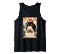 Camiseta De Gato Negro Hai Ukiyo-e Ocean Art Japonés Camiseta sin Mangas