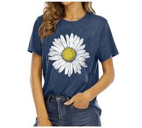 Camiseta de girasoles para mujer, camisetas de verano, camisetas gráficas florales, camiseta floral, camiseta, ropa superior para mujer, marine, S
