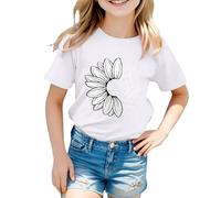 Camiseta de girasoles para niña, diseño de flores dulces, camisetas sueltas, cuello redondo, manga corta, informal, blusa negra, Blanco, 2-3 años