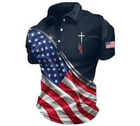 Camiseta de golf para hombre del 4 de julio, talla grande, con estampado de bandera estadounidense, camiseta de manga corta, camiseta patriótica de verano, camisetas de cuello moderno, azul oscuro, S