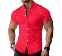 Camiseta de Golf Rayada para Hombre, Solapa Manga Corta Informal Red Chico