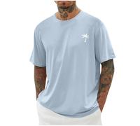 Camiseta de gran tamaño para hombre, con estampado, camiseta holgada para hombre, cuello redondo, manga corta, suelta, de verano, con carta, estampada, ropa de calle, S-5XL, azul claro, L