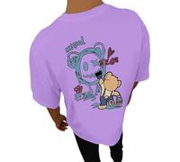 Camiseta de gran tamaño para hombre con estampado de osos en la parte trasera, camisetas de cuello redondo, camisetas de manga corta, sueltas de verano, camisetas de algodón, camiseta Y2K, O Púrpura