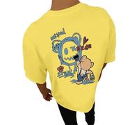 Camiseta de gran tamaño para hombre con estampado de osos en la parte trasera, camisetas de cuello redondo, camisetas de manga corta, sueltas de verano, camisetas de algodón, camiseta Y2K, O amarillo