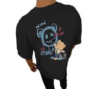 Camiseta de gran tamaño para hombre con estampado de osos en la parte trasera, camisetas de cuello redondo, camisetas de manga corta, sueltas de verano, camisetas de algodón, camiseta Y2K, O negro