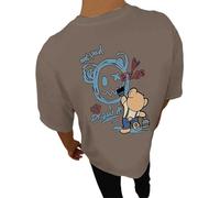 Camiseta de gran tamaño para hombre con estampado de osos en la parte trasera, camisetas de cuello redondo, camisetas de manga corta, sueltas de verano, camisetas de algodón, camiseta Y2K, O Café., L