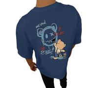 Camiseta de gran tamaño para hombre con estampado de osos en la parte trasera, camisetas de cuello redondo, camisetas de manga corta, sueltas de verano, camisetas de algodón, camiseta Y2K, O Navy, XL