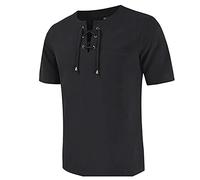 Camiseta de gran tamaño para hombre, de algodón y lino, con lazo en el cuello, manga corta, informal, atlética, entrenamiento, correr, transpirable, básica, Z01-negro, 3XL