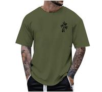 Camiseta de gran tamaño para hombre, verano, tendencia local, pequeño estampado de cocotero, manga corta, cuello redondo, verde, XXL