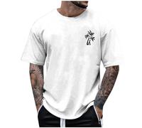 Camiseta de gran tamaño para hombre, verano, tendencia local, pequeño estampado de cocotero, manga corta, cuello redondo, Blanco, XXL