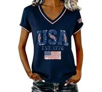 Camiseta de gran tamaño para mujer, camiseta básica, holgada, manga corta, tops de verano, cuello de pico, parte superior, elegante, gráficos, estampados, transpirable, para ropa de calle, R Armada, S