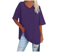Camiseta de gran tamaño para mujer con cuello en V manga corta casual Básico para el verano Mujer Caída Chic Corte holgado, camiseta casual y elegante, 2 morados, XL