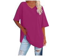 Camiseta de gran tamaño para mujer con cuello en V Manga corta casual Básico para el verano Mujer Caída Chic Corte suelto Top Camiseta Casual y Elegante 2026, 4-hot Pink, XL