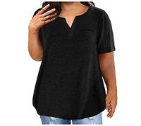 Camiseta de gran tamaño para mujer, monocolor, informal, cuello de pico, camiseta holgada, manga corta, talla grande, blusa de algodón, cómoda camiseta larga de verano, camiseta fina, camiseta básica,