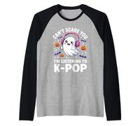 Camiseta de Halloween K-Pop - Ghost Listening to K-Pop Fandom Camiseta Manga Raglan