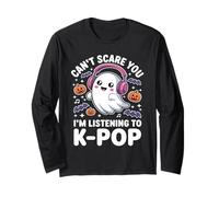 Camiseta de Halloween K-Pop - Ghost Listening to K-Pop Fandom Manga Larga
