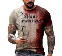 Camiseta de Halloween para hombre, disfraz terrible y sangriento, camiseta de cuello redondo, estampado de salpicaduras de sangre, camiseta de manga corta, camiseta deportiva fea, camiseta de terror