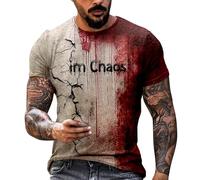Camiseta de Halloween para hombre, disfraz terrible y sangriento, camiseta de cuello redondo, estampado de salpicaduras de sangre, camiseta de manga corta, camiseta deportiva fea, camiseta de terror