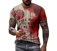 Camiseta de Halloween para hombre, disfraz terrible y sangriento, camiseta de cuello redondo, estampado de salpicaduras de sangre, camiseta de manga corta, camiseta deportiva fea, camiseta de terror