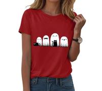 Camiseta de Halloween para mujer, bonita y divertida, cuello redondo, estampado gráfico, camiseta de dibujos animados, minimalista, camiseta de fiesta, trío fantasma, manga corta para dulces o amargos