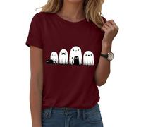 Camiseta de Halloween para mujer, bonita y divertida, cuello redondo, estampado gráfico, camiseta de dibujos animados, minimalista, camiseta de fiesta, trío fantasma, manga corta para dulces o amargos